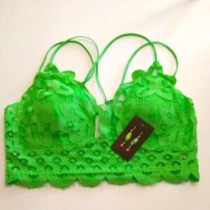 1X Sexy Lacey Boudoir Bra & Matched Earrings! Green Criss-Cross Spaghetti Straps